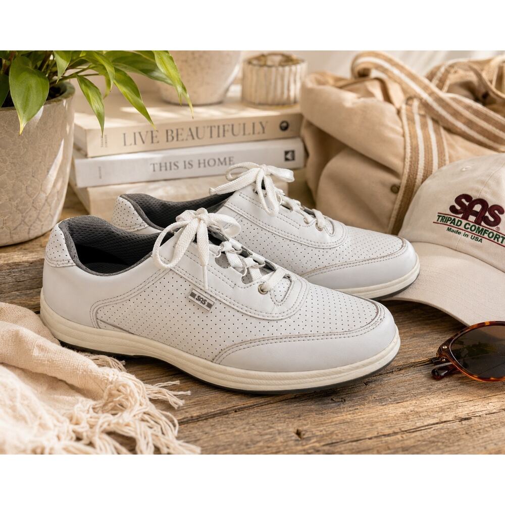 SAS Tripad Comfort Women’s White Leather Walking Shoes 7.5 Wide Made in USA